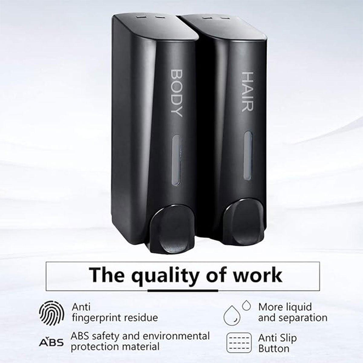 Hotel Wall Mounted Soap Dispenser Bathroom Shampoo Shower Gel Hand Soap Box - Black-Double V528-DISPENSER-BLACK-DOUBLE-968716