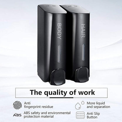 Hotel Wall Mounted Soap Dispenser Bathroom Shampoo Shower Gel Hand Soap Box - Black-Double V528-DISPENSER-BLACK-DOUBLE-968716