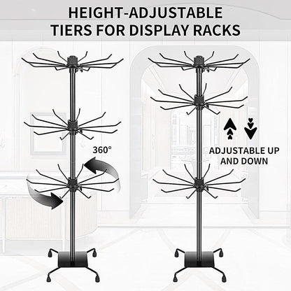 3-Tier Rotating Sock Rack Accessories Hanging Display Stand Organizer for Storage V528-DISPLAY-STAND-BLACK-987369