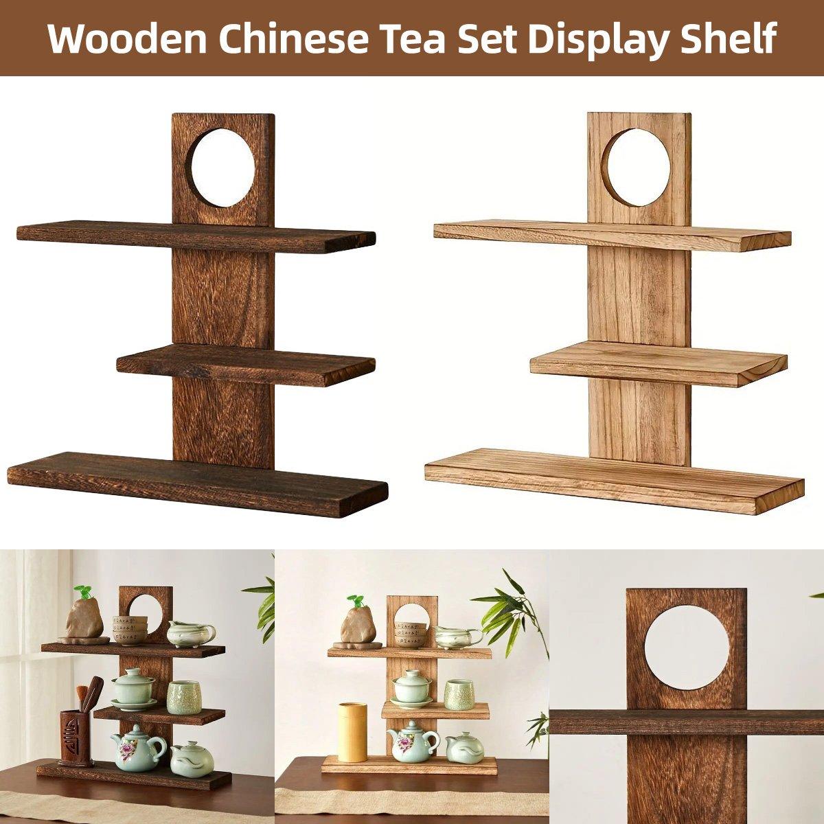 Wooden Desktop Tea Set Rack Display Stand Organizer Storage Shelf for Teaware - Brown V528-DISPLAY-STAND-DARK-596123