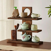 Wooden Desktop Tea Set Rack Display Stand Organizer Storage Shelf for Teaware - Brown V528-DISPLAY-STAND-DARK-596123