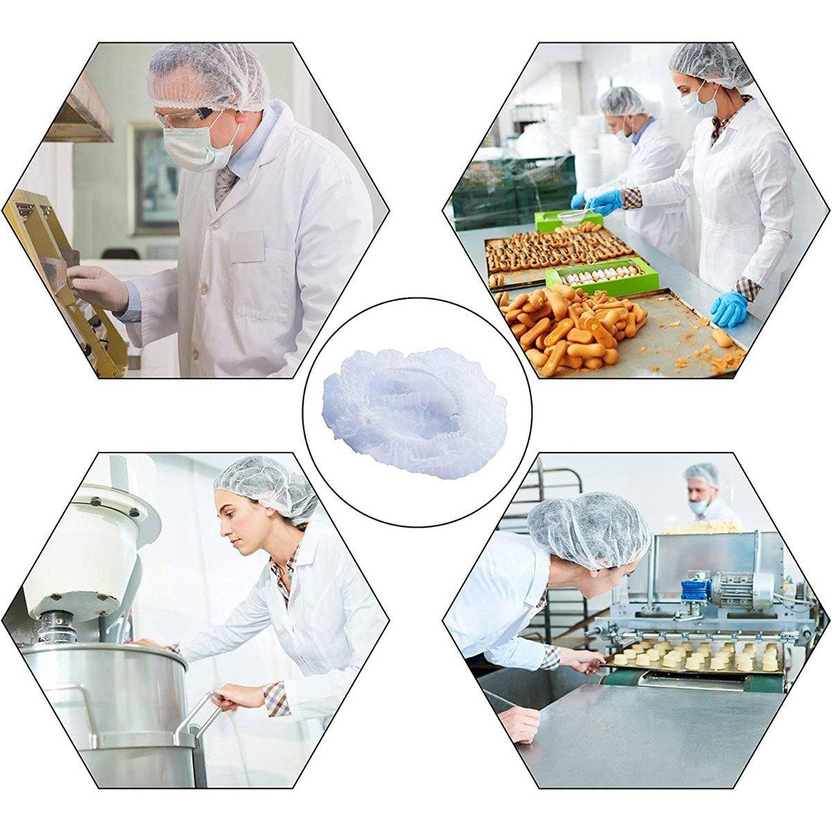 100pcs Disposable Non Woven Hairnet Caps for Food Service Kitchen Work Use V528-DISPOSABLE-HAT-21-100P-WHITE-547205