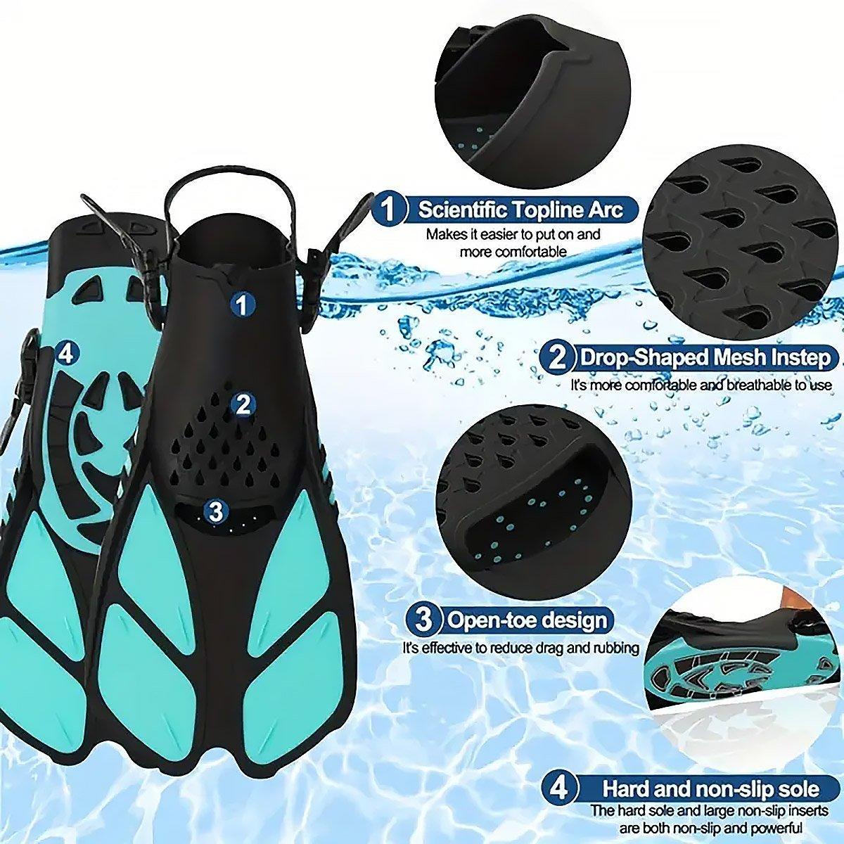 Adjustable Diving Flippers Swim Fins for Snorkeling Freestyle Training Gear - Blue-S/M V528-DIVING-FLIPPERS-BLUE-S-M-354054