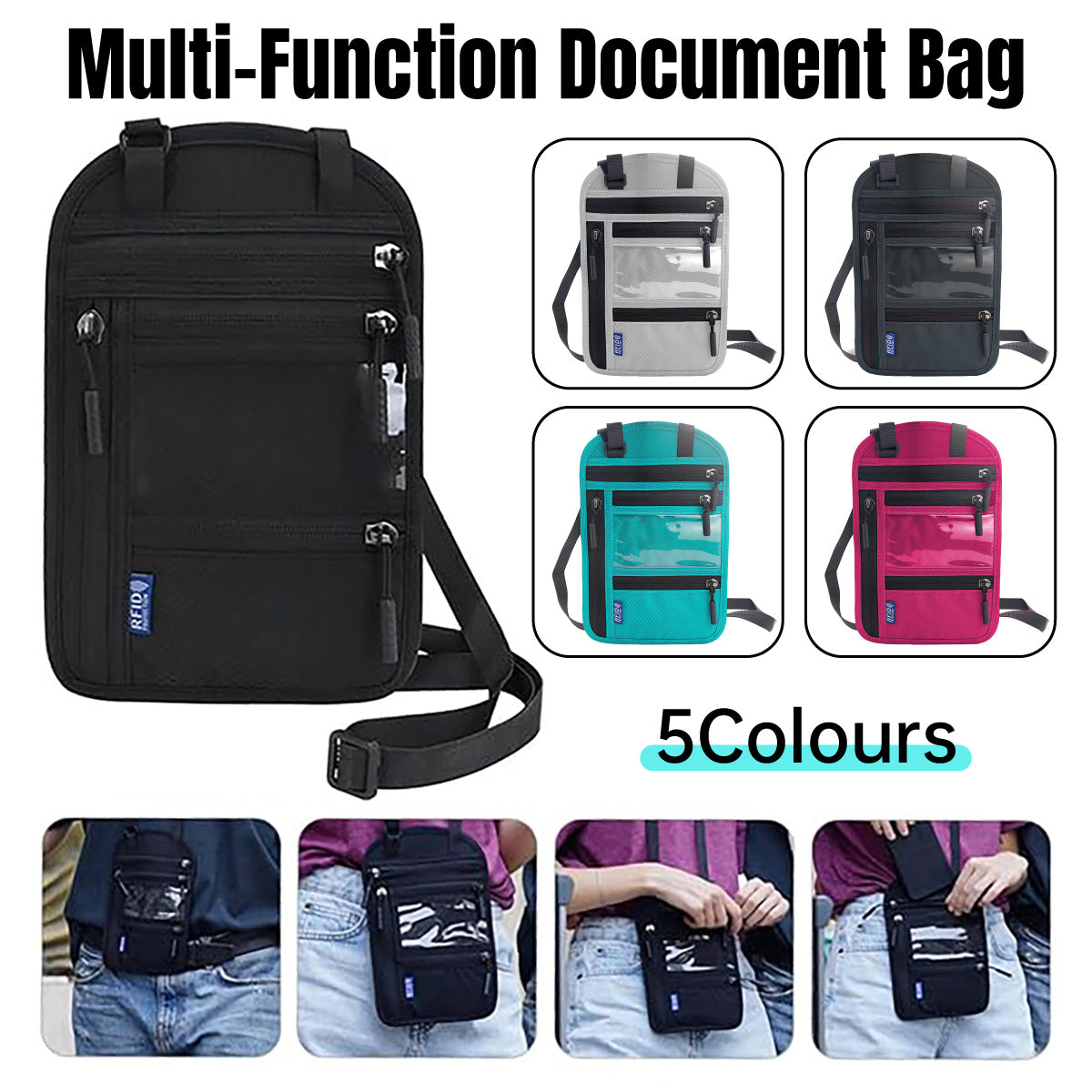 Multi-Functional Travel Passport Document Bag Protective Case Cover Holder - Black V528-DOCUMENT-BAG-BLACK-266221