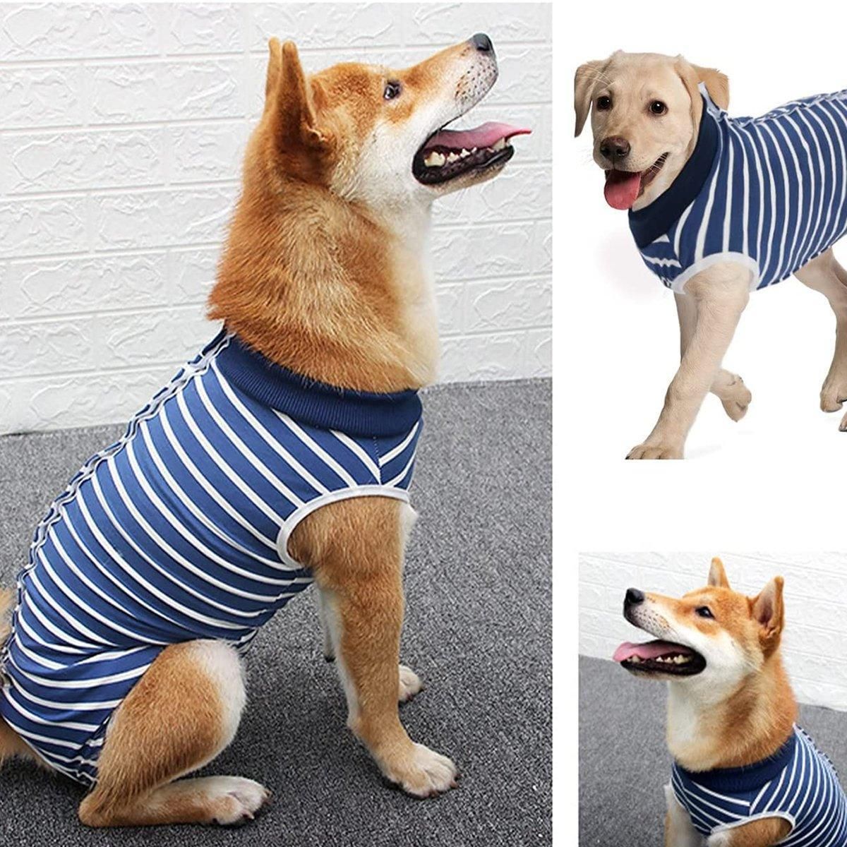 Dog Recovery Suit Anti-Lick Wound Protector Pet Clothing Post-Surgery Belly - Stripes-S V528-DOG-CLOTHES-STRIPES-S-611003