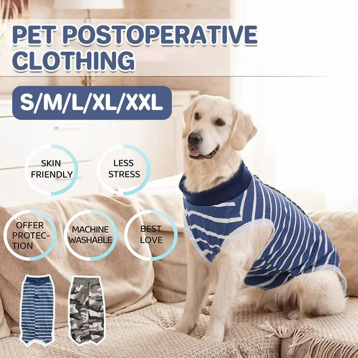 Dog Recovery Suit Anti-Lick Wound Protector Pet Clothing Post-Surgery Belly - Stripes-XL V528-DOG-CLOTHES-STRIPES-XL-520779