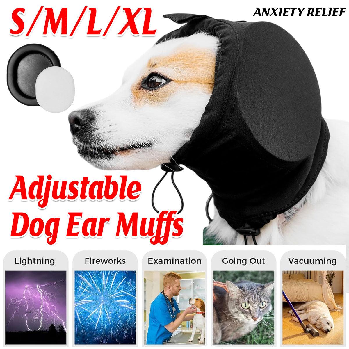 Black Adjustable Dog Ear Muffs Noise Reducing Pet Headwrap Protective Ear Cover - M V528-DOG-EARMUFFS-M-663912