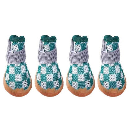 4pcs Breathable Mesh Dog Shoes Small Pets Puppy Paw Protection Summer Boots - Green-4 V528-DOG-SHOES-GREEN-4-547400