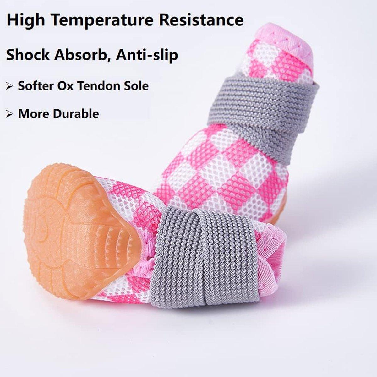 4pcs Breathable Mesh Dog Shoes Small Pets Puppy Paw Protection Summer Boots - Pink-2 V528-DOG-SHOES-PINK-2-417789