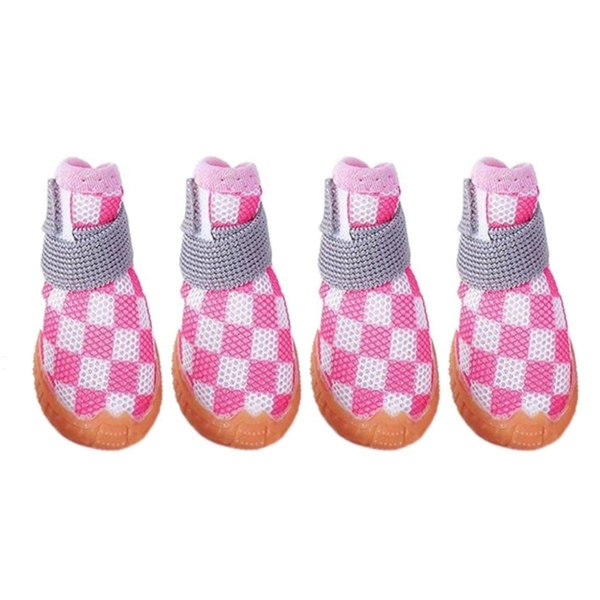 4pcs Breathable Mesh Dog Shoes Small Pets Puppy Paw Protection Summer Boots - Pink-2 V528-DOG-SHOES-PINK-2-417789