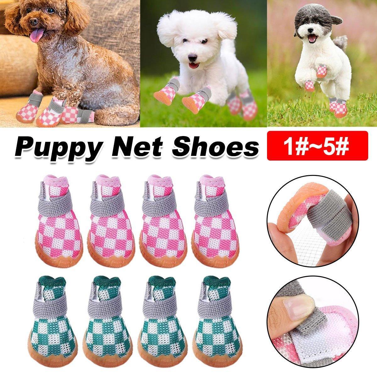 4pcs Breathable Mesh Dog Shoes Small Pets Puppy Paw Protection Summer Boots - Pink-4 V528-DOG-SHOES-PINK-4-283692
