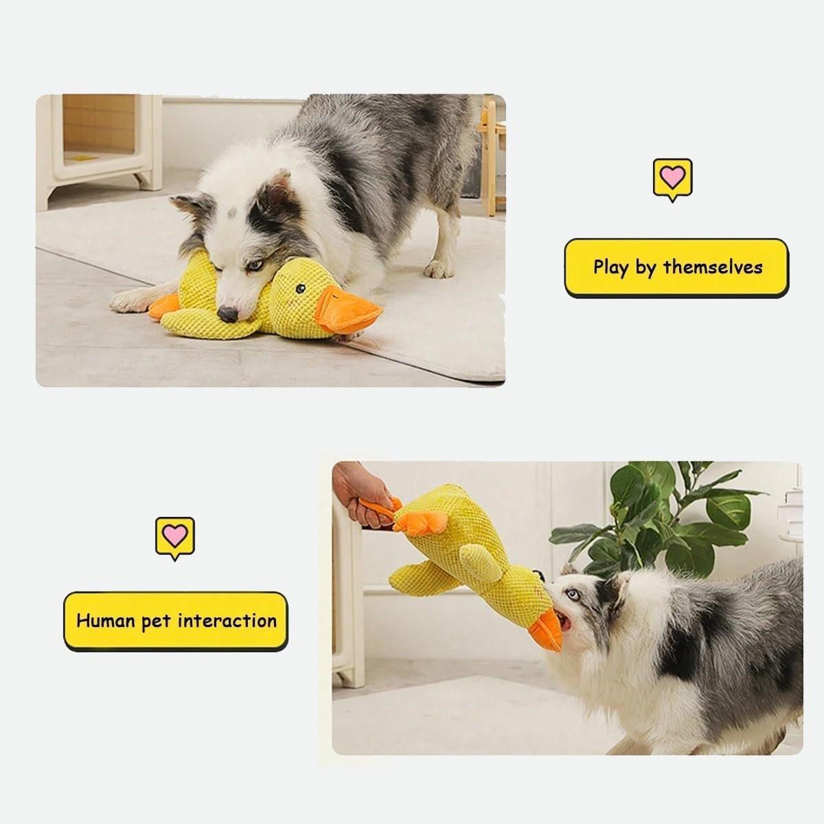 Plush Cartoon Duck Dog Toy Interactive Squeaky Pet Toy Durable Fun Chew Toy - Yellow V528-DOG-TOY-YELLOW-341297