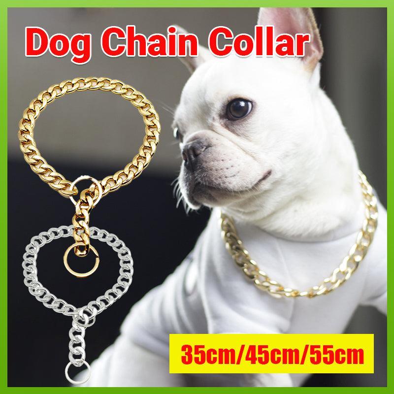 Dog Chain Collar Heavy Duty Choker Double Pet Slip Check Twist Link Chrome Chain Gold - 35CM V528-DOGCHAIN-GOLD-35CM-834348