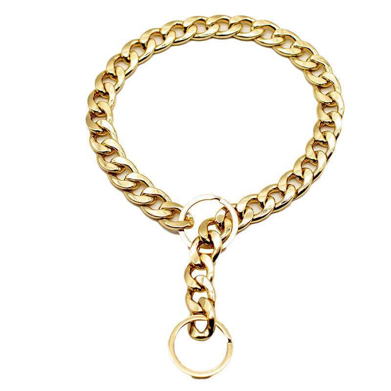 Dog Chain Collar Heavy Duty Choker Double Pet Slip Check Twist Link Chrome Chain Gold - 35CM V528-DOGCHAIN-GOLD-35CM-834348