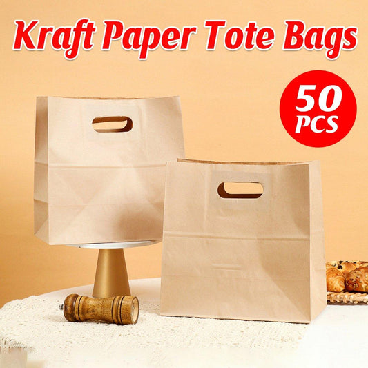 50PCS Scooped Kraft Paper Tote Bags Gift Bags for Party Wedding Packaging V528-DOGGY-BAG-50PCS-216647