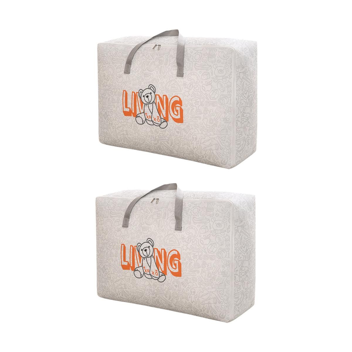 2pcs Cartoon Bear Luggage Organizer Storage Bags Blanket Quilt Closet Box Set - White-M V528-DOGGY-BAG-M-WHITE-759325