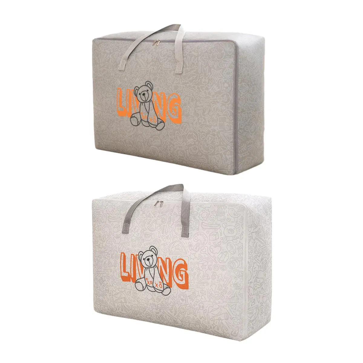 2pcs Cartoon Bear Luggage Organizer Storage Bags Blanket Quilt Closet Box Set - White-M V528-DOGGY-BAG-M-WHITE-759325
