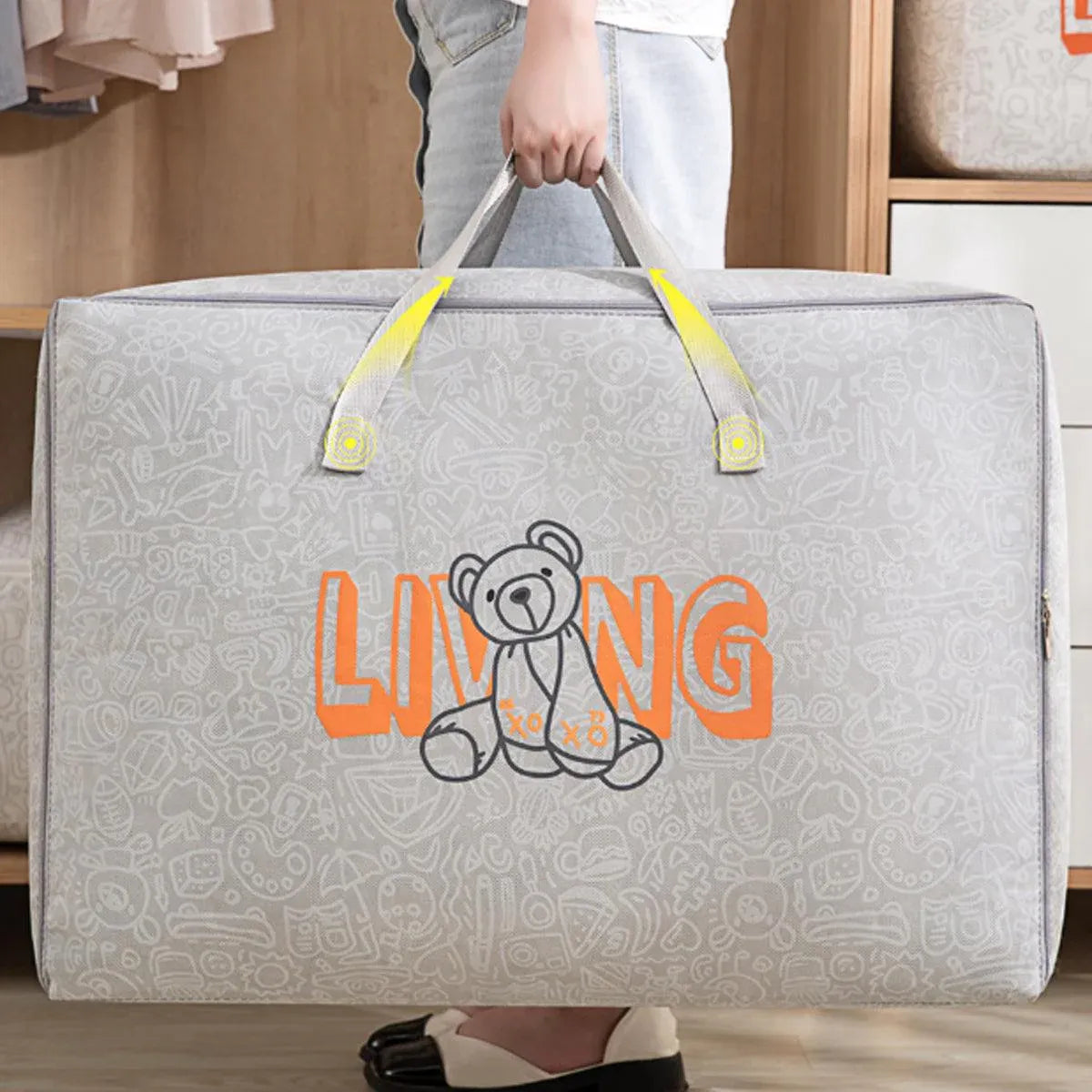 2pcs Cartoon Bear Luggage Organizer Storage Bags Blanket Quilt Closet Box Set - White-M V528-DOGGY-BAG-M-WHITE-759325