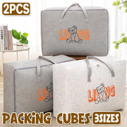 2pcs Cartoon Bear Luggage Organizer Storage Bags Blanket Quilt Closet Box Set - White-M V528-DOGGY-BAG-M-WHITE-759325