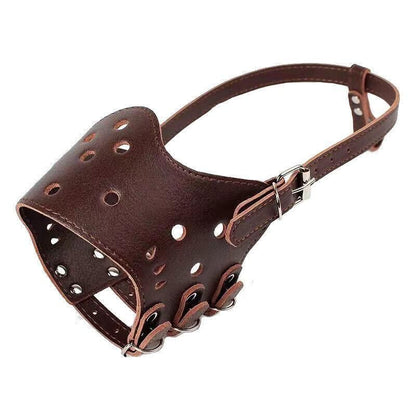 Adjustable Leather Pet Dog Mask Mouth Muzzle Anti Barking Bite Stop Chewing Brown - XL V528-DOGMASK-BROWN-L-913668