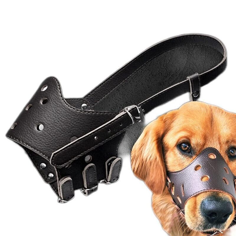 Adjustable Leather Pet Dog Mask Mouth Muzzle Anti Barking Bite Stop Chewing Brown - L V528-DOGMASK-BROWN-L-931797