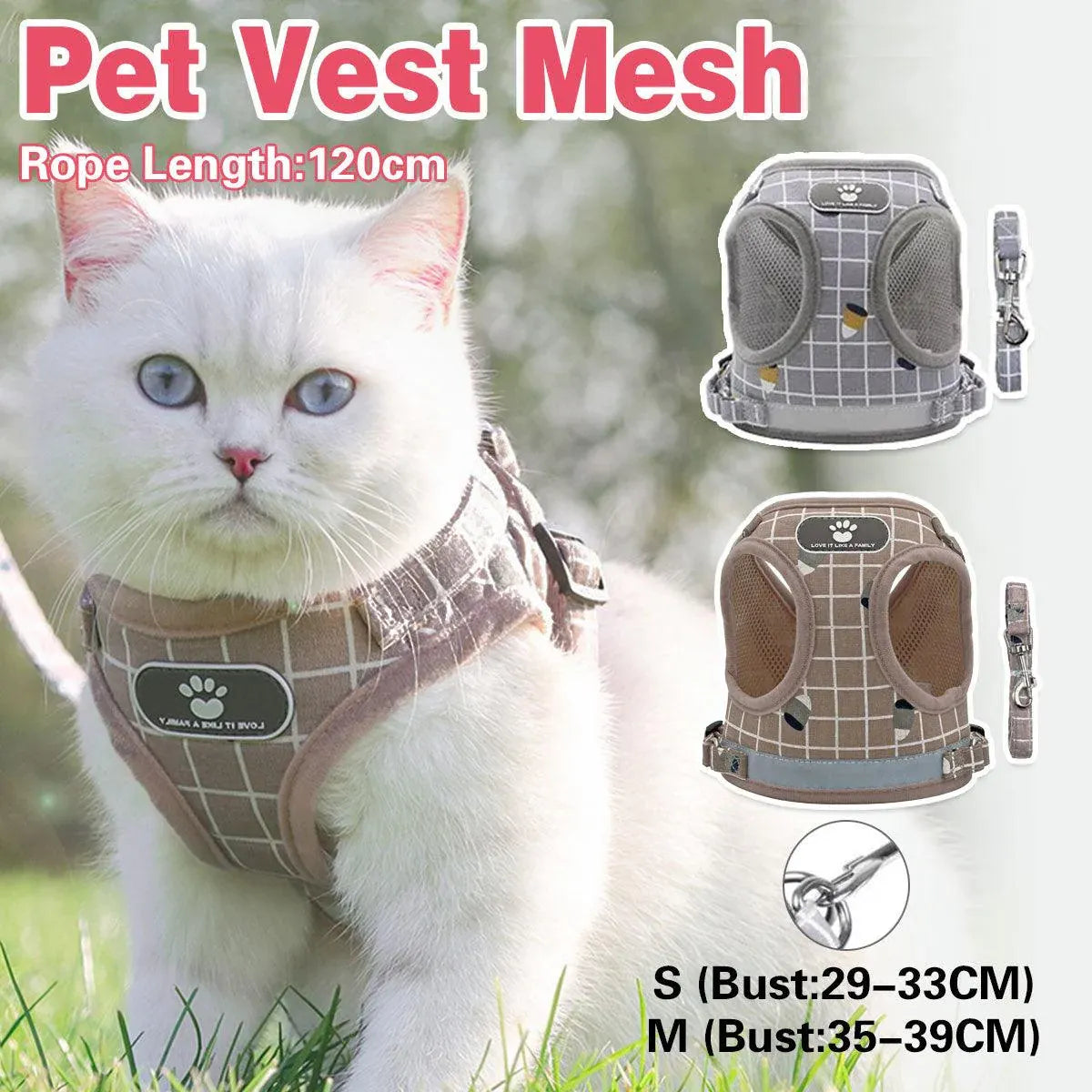 Pink Kitten Dog Cat Walking Harness Lead Leash Collar Pet Vest Mesh Adjustable - M V528-DOGROPE-PINK-M-95376