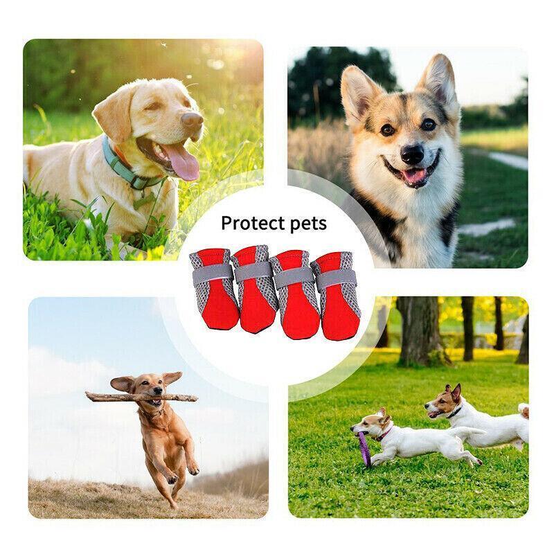 4PCS S Size Anti Slip Waterproof Protective Dog Shoes Rain Boots Pet Socks Booties - Rose Red V528-DOGSHOE-ROSERED-S-63859