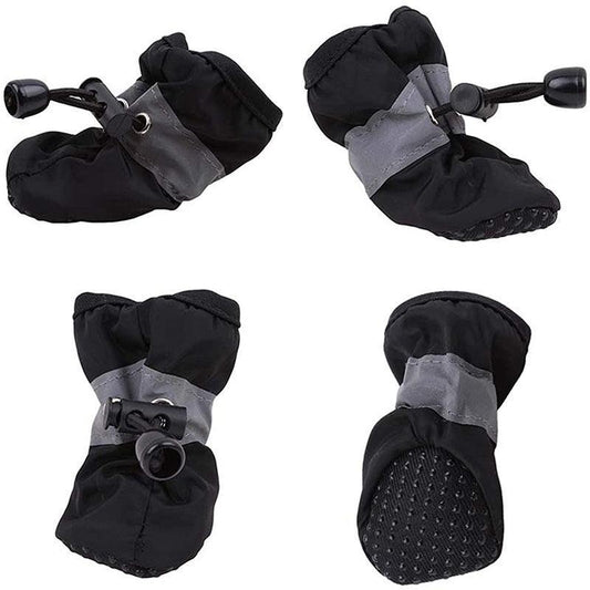 Set Anti Slip Waterproof Protective Dog Shoes Rain Boots Pet Socks Booties 4Pcs - L V528-DOGSHOES-3BLACK-676453