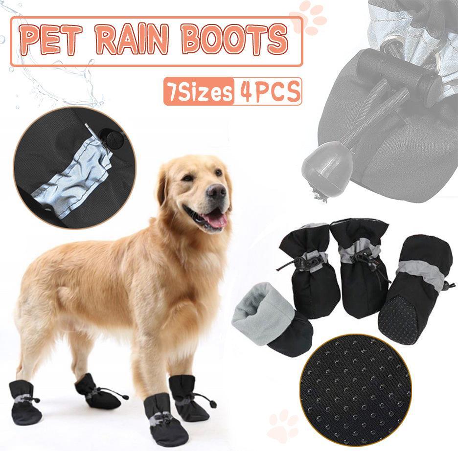Set Anti Slip Waterproof Protective Dog Shoes Rain Boots Pet Socks Booties 4Pcs - 4XL V528-DOGSHOES-7BLACK-56653