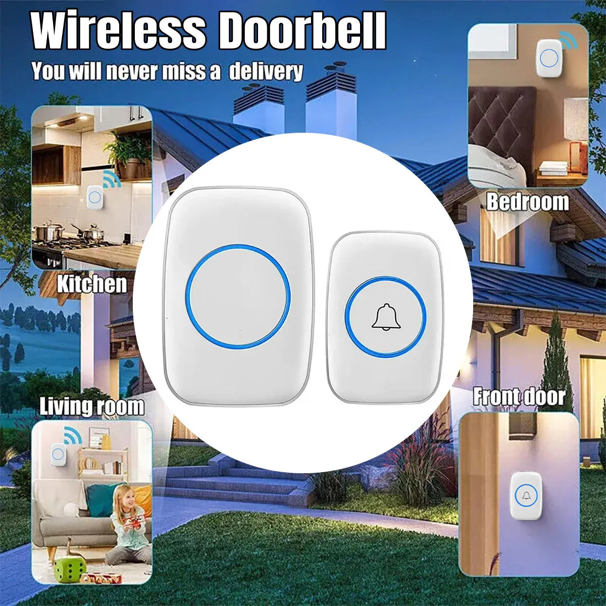 Wireless Doorbell Kit Home Call Button Remote Control White Waterproof Chime - White V528-DOORBELL-WHITE-727801