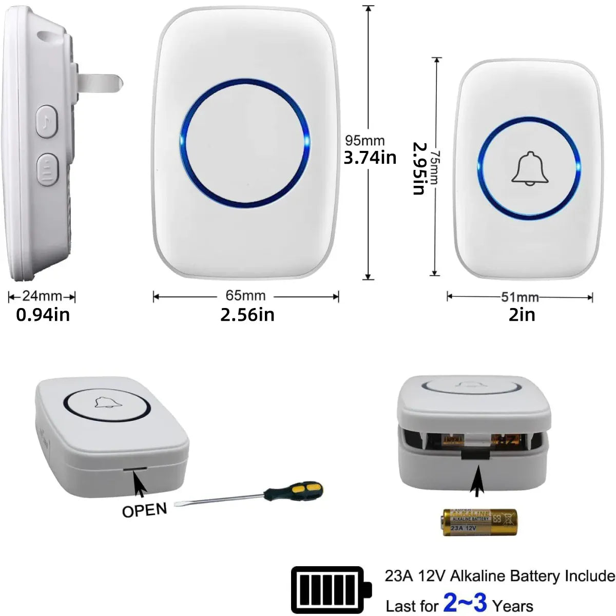 Wireless Doorbell Kit Home Call Button Remote Control White Waterproof Chime - White V528-DOORBELL-WHITE-727801
