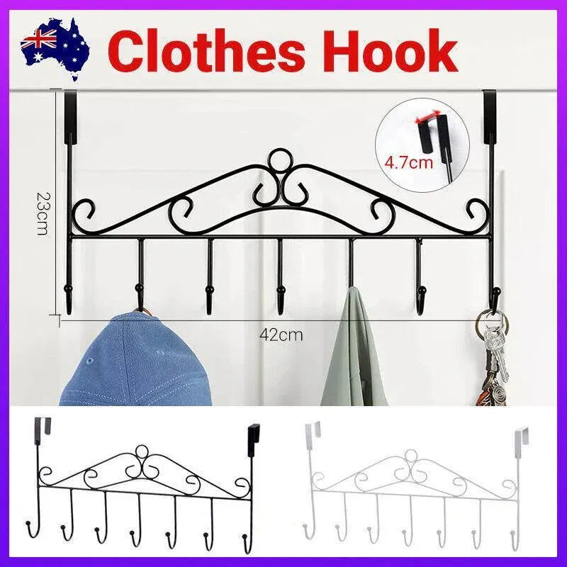7-Hooks For Bedroom Over The Door Hanger Clothes Storage Towel Iron Hanging Rack - Black V528-DOORHANGER-BLACK-834456