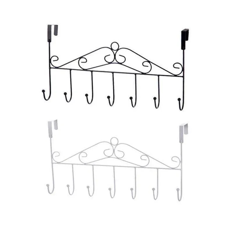 7-Hooks For Bedroom Over The Door Hanger Clothes Storage Towel Iron Hanging Rack - Black V528-DOORHANGER-BLACK-834456