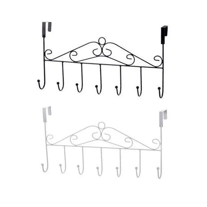 7-Hooks For Bedroom Over The Door Hanger Clothes Storage Towel Iron Hanging Rack - Black V528-DOORHANGER-BLACK-834456