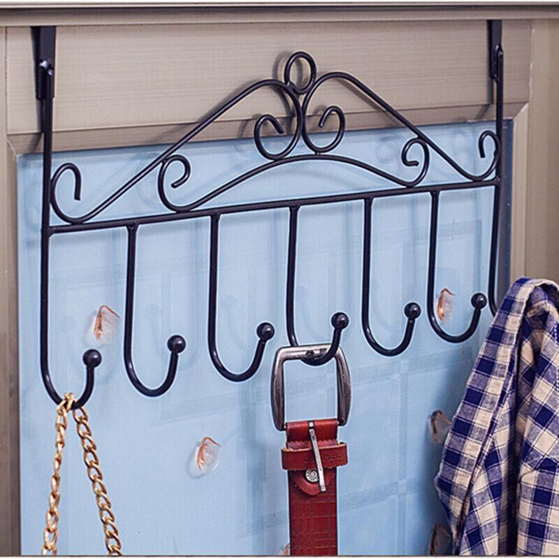 7-Hooks For Bedroom Over The Door Hanger Clothes Storage Towel Iron Hanging Rack - Black V528-DOORHANGER-BLACK-834456