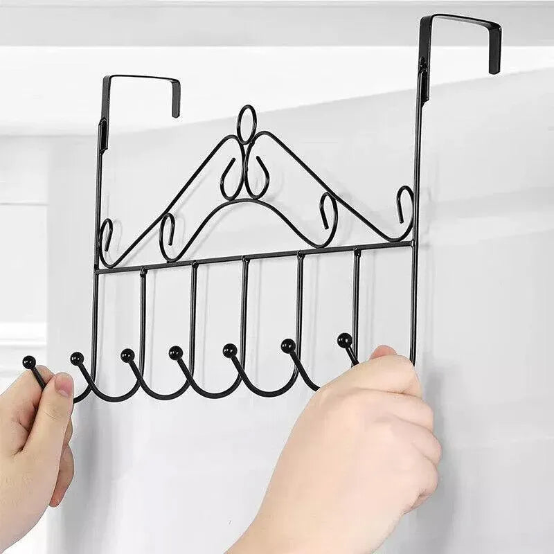7-Hooks For Bedroom Over The Door Hanger Clothes Storage Towel Iron Hanging Rack - Black V528-DOORHANGER-BLACK-834456
