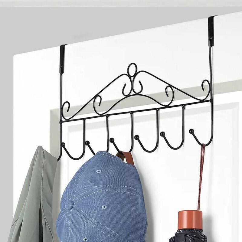 7-Hooks For Bedroom Over The Door Hanger Clothes Storage Towel Iron Hanging Rack - Black V528-DOORHANGER-BLACK-834456