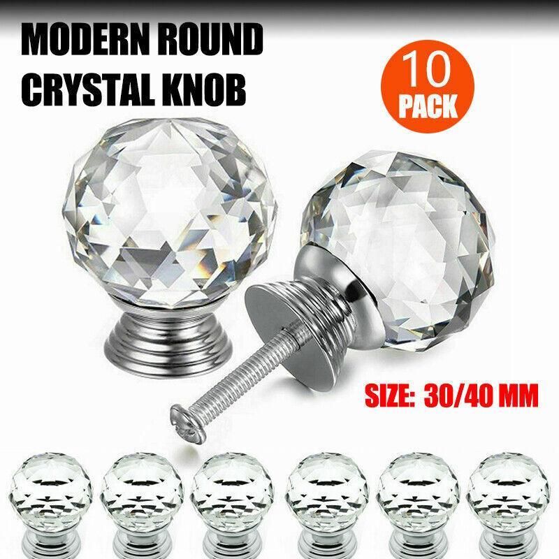 Crystal Glass Cabinet Knobs Drawer Pull Handles Cupboard Door Knob with Screws 10Pcs - 40mm V528-DOORKNOBS-40MM-10PCS-897410