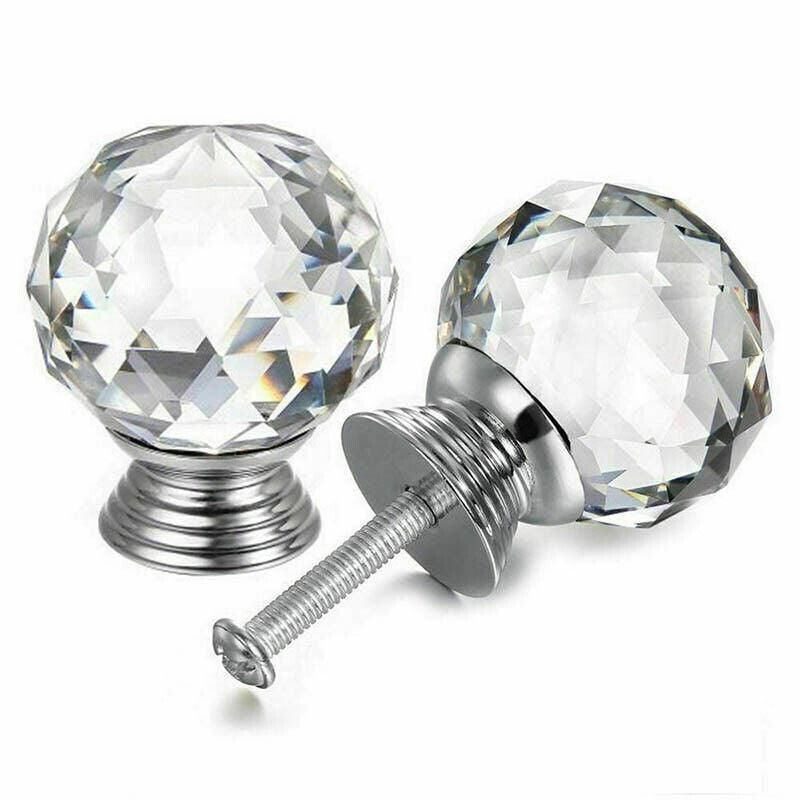 Crystal Glass Cabinet Knobs Drawer Pull Handles Cupboard Door Knob with Screws 10Pcs - 40mm V528-DOORKNOBS-40MM-10PCS-897410