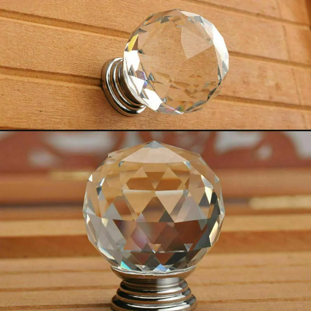 Crystal Glass Cabinet Knobs Drawer Pull Handles Cupboard Door Knob with Screws 10Pcs - 40mm V528-DOORKNOBS-40MM-10PCS-897410