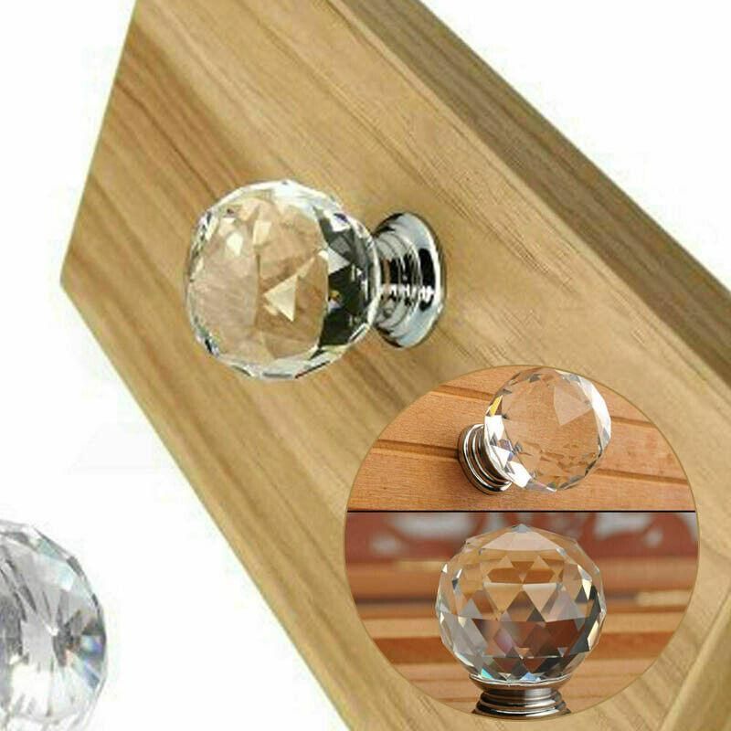 Crystal Glass Cabinet Knobs Drawer Pull Handles Cupboard Door Knob with Screws 10Pcs - 40mm V528-DOORKNOBS-40MM-10PCS-897410