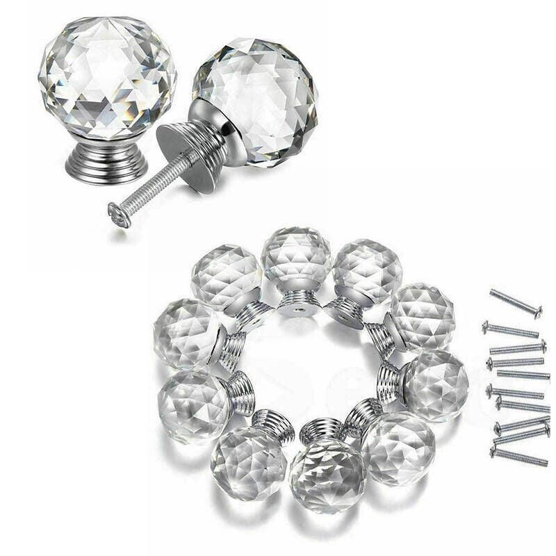 Crystal Glass Cabinet Knobs Drawer Pull Handles Cupboard Door Knob with Screws 10Pcs - 40mm V528-DOORKNOBS-40MM-10PCS-897410