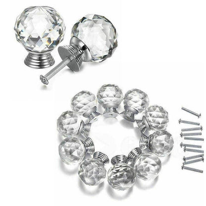 Crystal Glass Cabinet Knobs Drawer Pull Handles Cupboard Door Knob with Screws 10Pcs - 40mm V528-DOORKNOBS-40MM-10PCS-897410