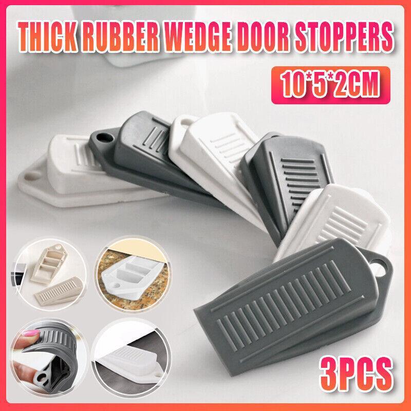 3Pcs Thick Rubber Wedge Door Stoppers Floor Carpet Heavy Duty Door Stop Security - Grey V528-DOORSTOPPERS-GREY-3PCS-691277