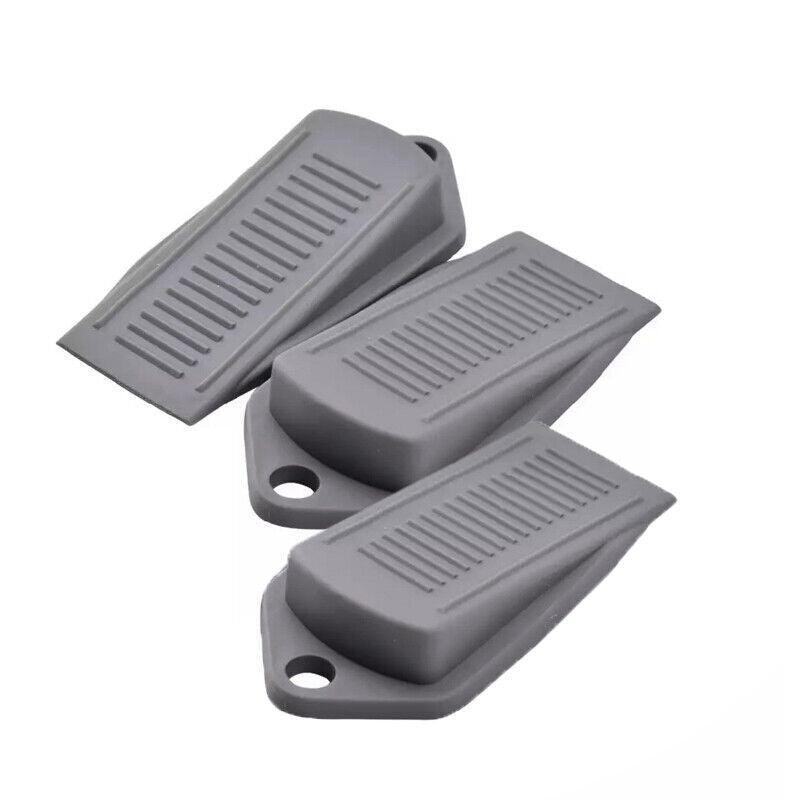 3Pcs Thick Rubber Wedge Door Stoppers Floor Carpet Heavy Duty Door Stop Security - Grey V528-DOORSTOPPERS-GREY-3PCS-691277