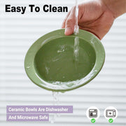 Ceramic Slanted Double Pet Bowl Cat Dog Food Water Bowl Non-Slip Feeding Dish - Green V528-DOUBLE-BOWL-GREEN-504558