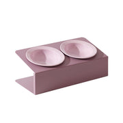 Ceramic Slanted Double Pet Bowl Cat Dog Food Water Bowl Non-Slip Feeding Dish - Green V528-DOUBLE-BOWL-GREEN-504558