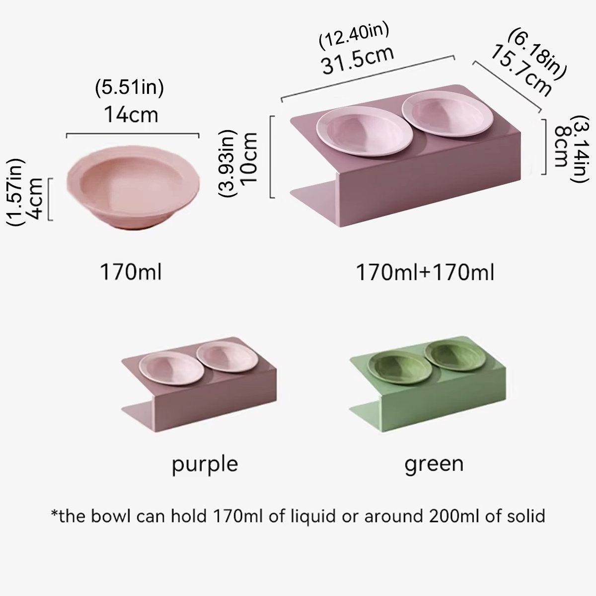 Ceramic Slanted Double Pet Bowl Cat Dog Food Water Bowl Non-Slip Feeding Dish - Purple V528-DOUBLE-BOWL-PURPLE-426871