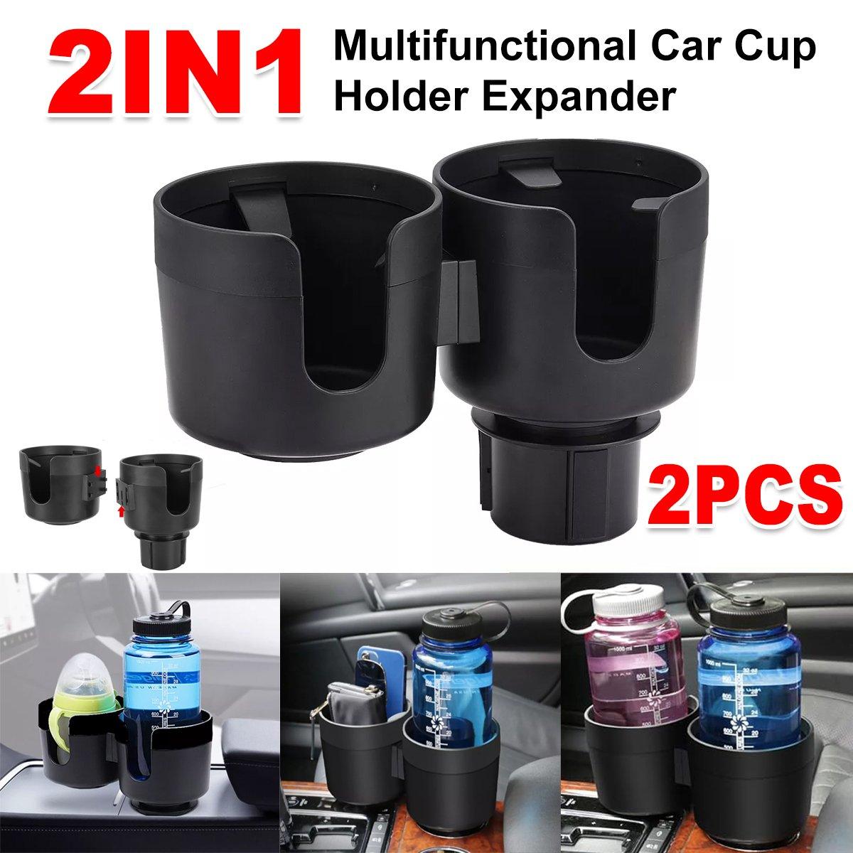 2pcs Car Cup Holder Organiser Dual 2-in-1 Adjustable Drink Holder for Vehicles V528-DOUBLE-CUP-BLACK-2PCS-617830