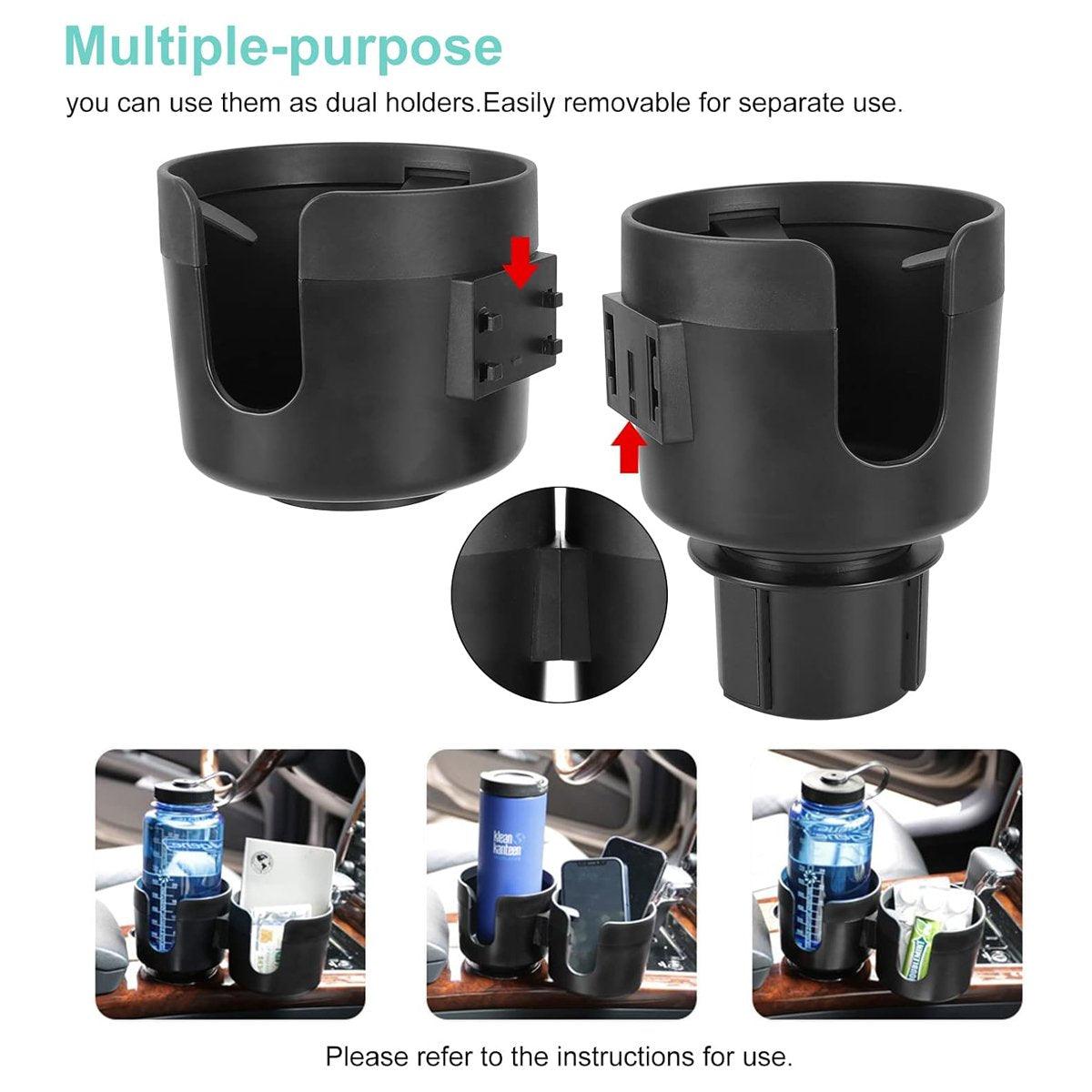 2pcs Car Cup Holder Organiser Dual 2-in-1 Adjustable Drink Holder for Vehicles V528-DOUBLE-CUP-BLACK-2PCS-617830
